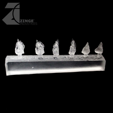 Transparent Flames - Set of 6 Flames - Various - 3 Pairs-Clear Resin, Scenery-Photo1-Zinge Industries
