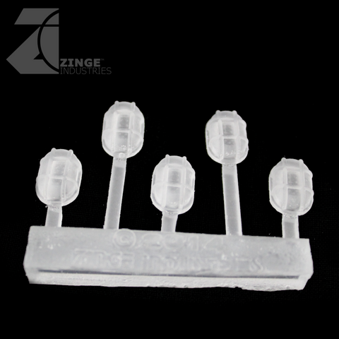 Bulkhead Lights - Sprue of 5 - 15mm Oval Bulkhead - Transparent Light Diffuser-Clear Resin, Scenery-Photo1-Zinge Industries