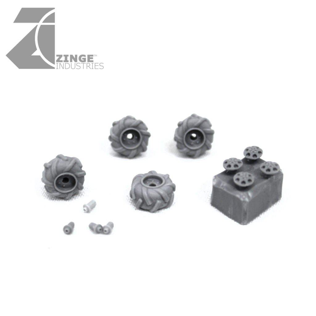 Wheels - 9.5mm Off Road Wheel X 4 Sprue + Hub Caps-Vehicle Accessories-Photo1-Zinge Industries