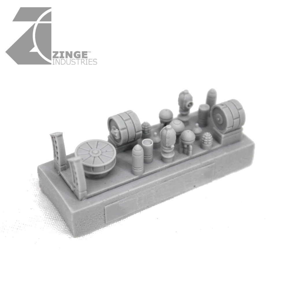 Steampunk Ammunition Magazines and Rounds-Armoury, Scenery, Forest Sprues, Artillery-Photo1-Zinge Industries