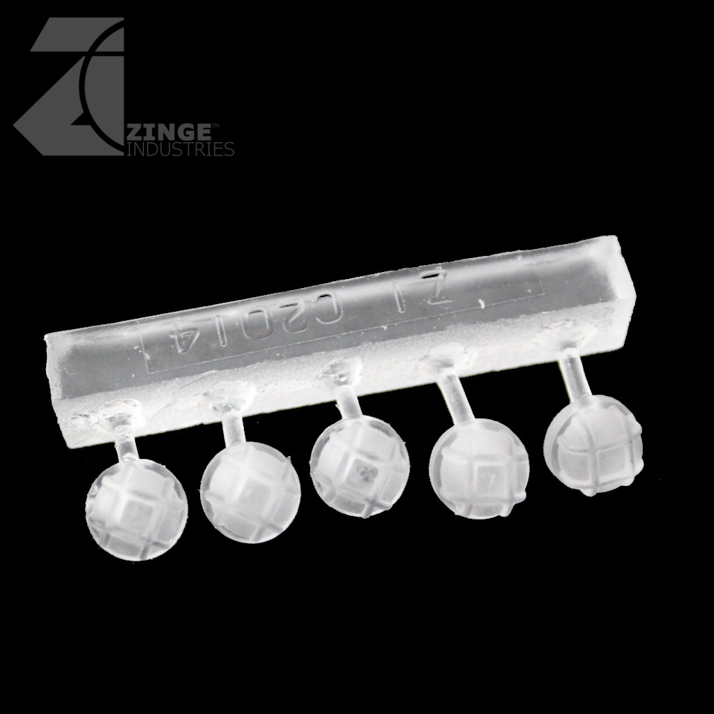 Bulkhead Lights - Sprue of 5 - 10mm Round Bulkhead - Transparent Light Diffuser-Clear Resin, Scenery-Photo1-Zinge Industries