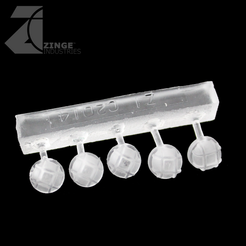 Bulkhead Lights - Sprue of 5 - 10mm Round Bulkhead - Transparent Light Diffuser-Clear Resin, Scenery-Photo1-Zinge Industries