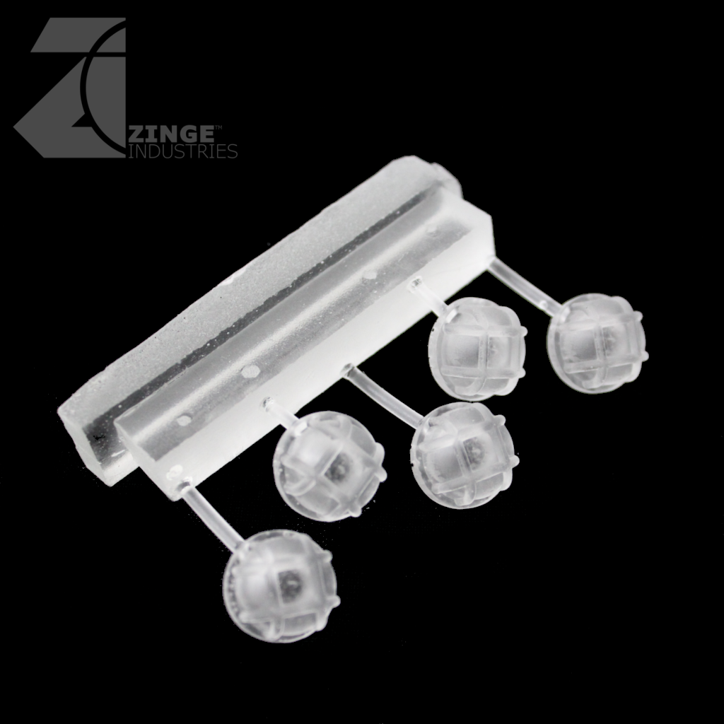 Bulkhead Lights - Sprue of 5 - 15mm Round Bulkhead - Transparent Light Diffuser-Clear Resin, Scenery-Photo1-Zinge Industries