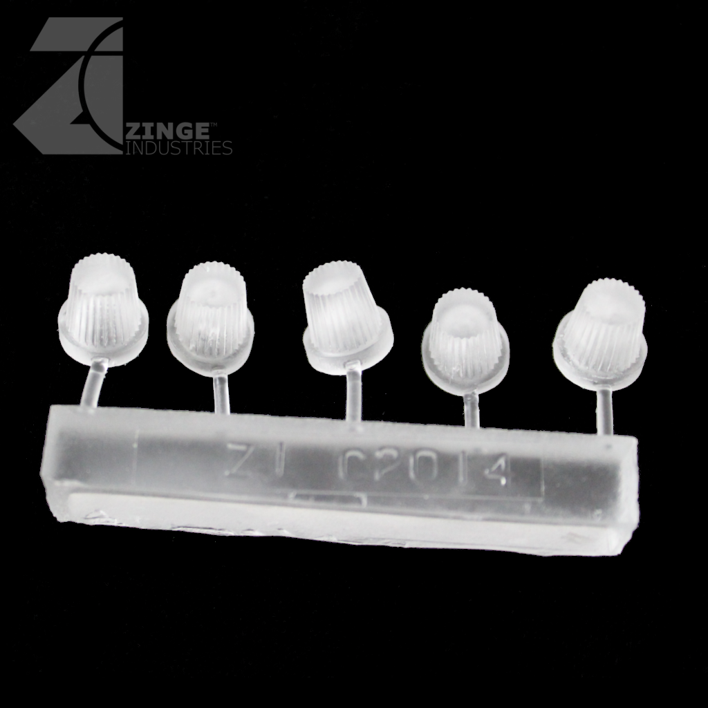 Bulkhead Lights - Sprue of 5 - 10mm Warning Lights - Transparent Light Diffuser-Clear Resin, Scenery-Photo1-Zinge Industries