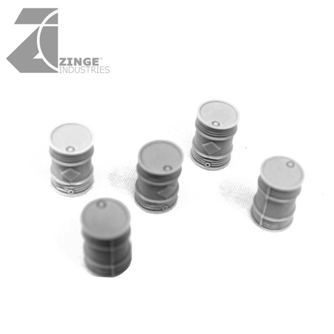 True Scale 28mm Oil Barrels - Sprue of 5-Scenery-Photo1-Zinge Industries