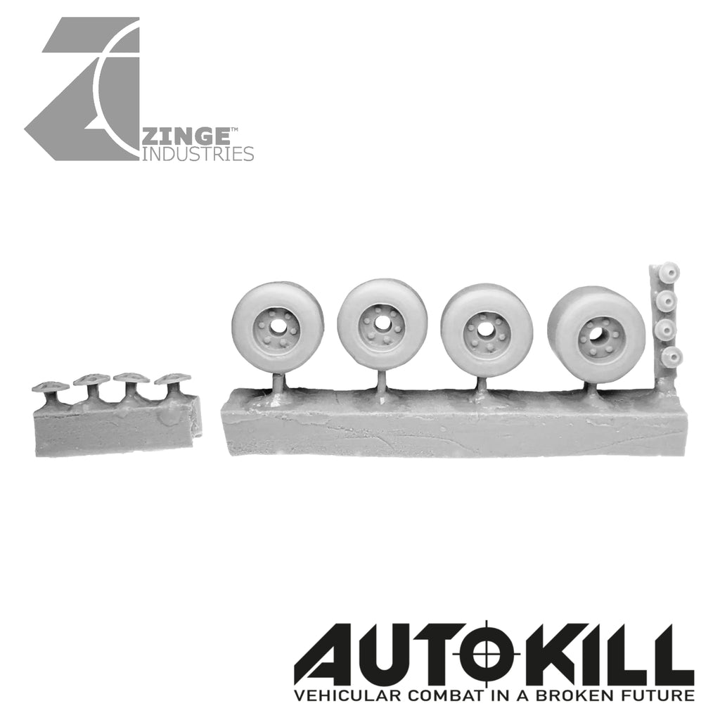 Slick Wheels 13mm Diameter - 20mm Scale - Set of 4 Suitable for Autokill and Gaslands games-Vehicle Accessories-Photo1-Zinge Industries