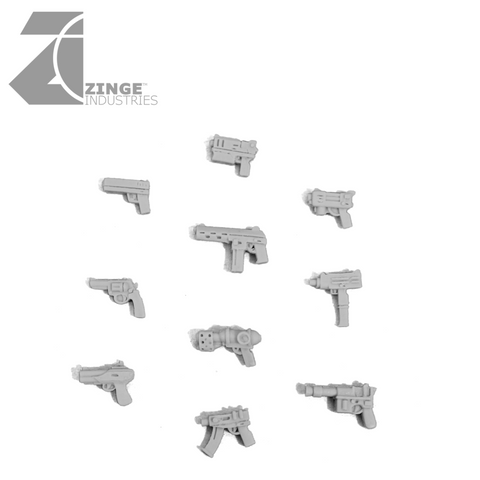Pistol x 10 Various Human Scale Sprue-Armoury, Infantry-Photo1-Zinge Industries