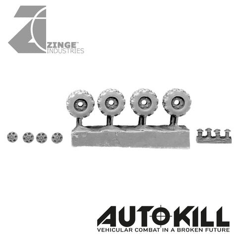 Military Wheels 10.5mm Diameter - 20mm Scale - Set of 4 - Suitable for Autokill and Gaslands games-Vehicle Accessories-Photo1-Zinge Industries