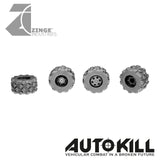 Military Wheels 10.5mm Diameter - 20mm Scale - Set of 4 - Suitable for Autokill and Gaslands games-Vehicle Accessories-Photo2-Zinge Industries