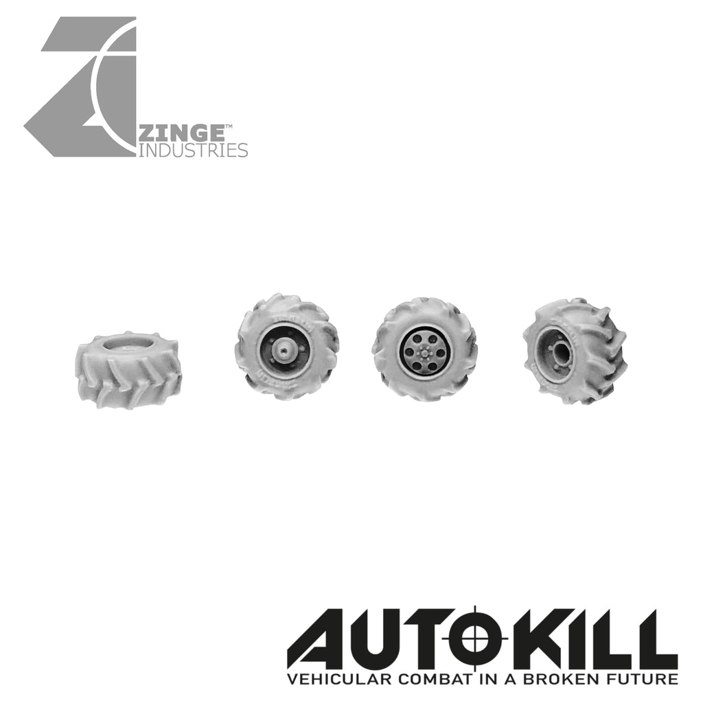 Off Road Wheels 10.5mm Diameter - 20mm Scale - Set of 4 - Suitable for Autokill and Gaslands games-Vehicle Accessories-Photo1-Zinge Industries
