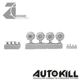 Off Road Wheels 13mm Diameter - 20mm Scale - Set of 4 - Suitable for Autokill and Gaslands games-Vehicle Accessories-Photo1-Zinge Industries