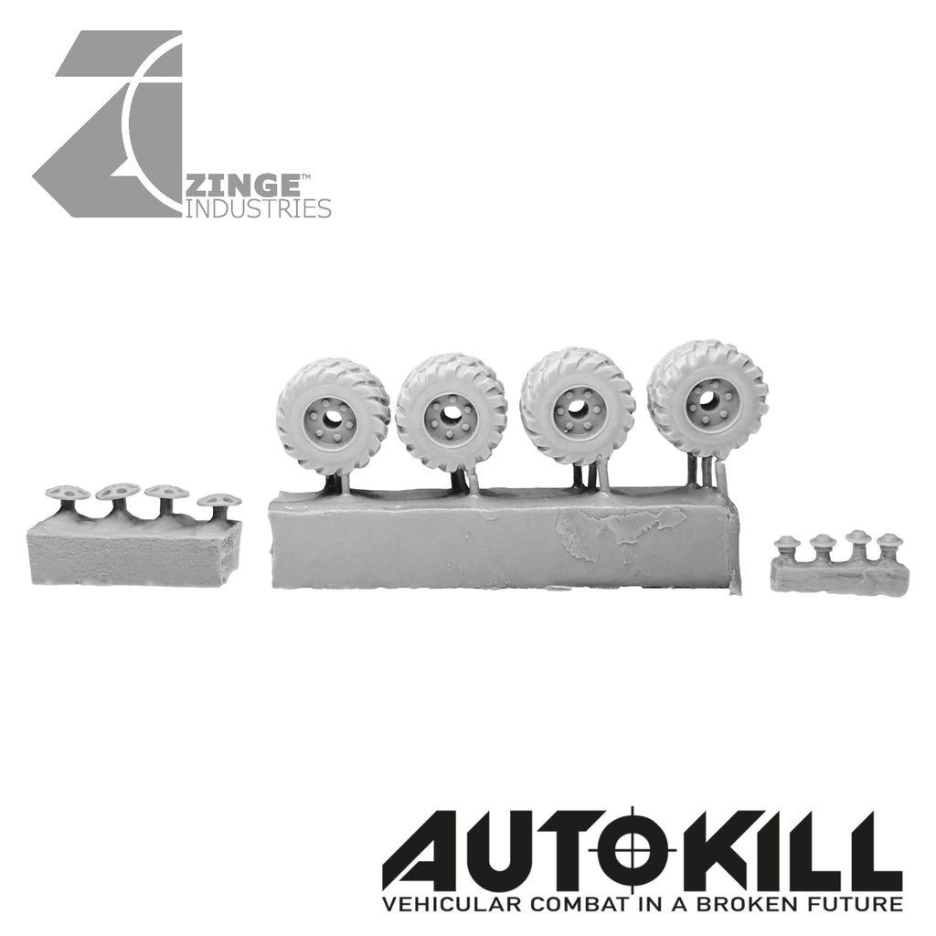 Road Wheels 13mm Diameter - 20mm Scale - Set of 4 - Suitable for Autokill and Gaslands games-Vehicle Accessories-Photo1-Zinge Industries