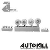Road Wheels 13mm Diameter - 20mm Scale - Set of 4 - Suitable for Autokill and Gaslands games-Vehicle Accessories-Photo1-Zinge Industries