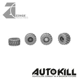 Road Wheels 13mm Diameter - 20mm Scale - Set of 4 - Suitable for Autokill and Gaslands games-Vehicle Accessories-Photo2-Zinge Industries