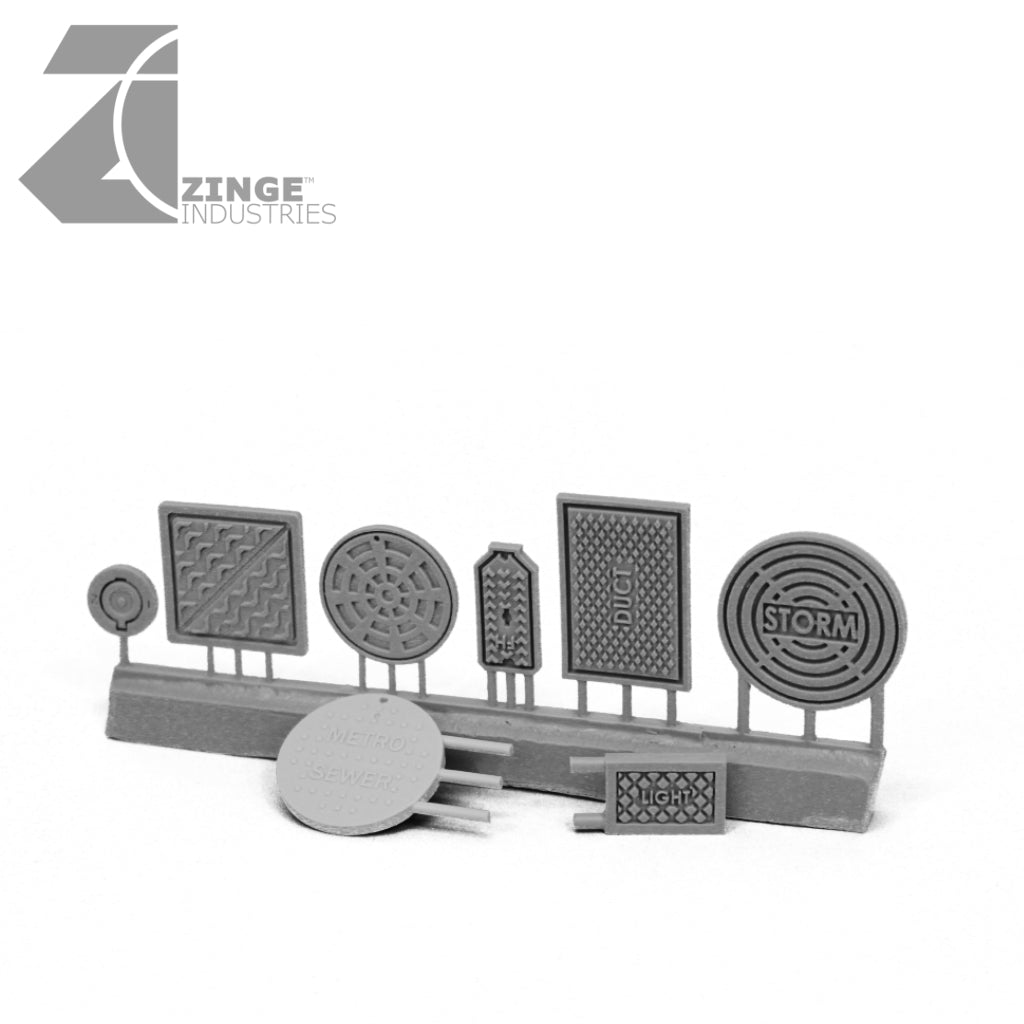 Manhole / Utility Covers - Set of 8-Scenery Accessories-Photo1-Zinge Industries