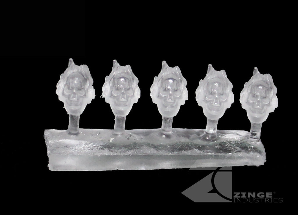 Transparent Clear Flaming Skull Helmets / Heads x5 Post Human Scale-Infantry-Photo1-Zinge Industries