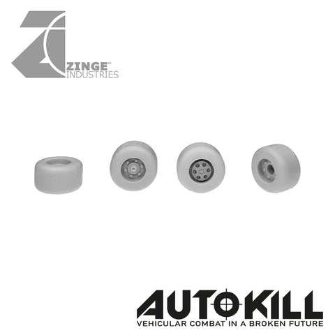 Slick Wheels 10.5mm Diameter - 20mm Scale - Set of 4 - Suitable for Autokill and Gaslands games-Vehicle Accessories-Photo1-Zinge Industries