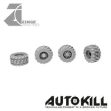 Road Wheels 10.5mm Diameter - 20mm Scale - Set of 4 - Suitable for Autokill and Gaslands games-Vehicle Accessories-Photo1-Zinge Industries