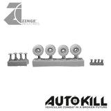 Road Wheels 10.5mm Diameter - 20mm Scale - Set of 4 - Suitable for Autokill and Gaslands games-Vehicle Accessories-Photo2-Zinge Industries