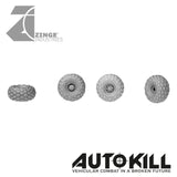 All Terrain Wheels 10.5mm Diameter - 20mm Scale - Set of 4 Suitable for Autokill and Gaslands games-Vehicle Accessories-Photo1-Zinge Industries