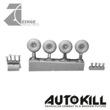 All Terrain Wheels 10.5mm Diameter - 20mm Scale - Set of 4 Suitable for Autokill and Gaslands games-Vehicle Accessories-Photo2-Zinge Industries